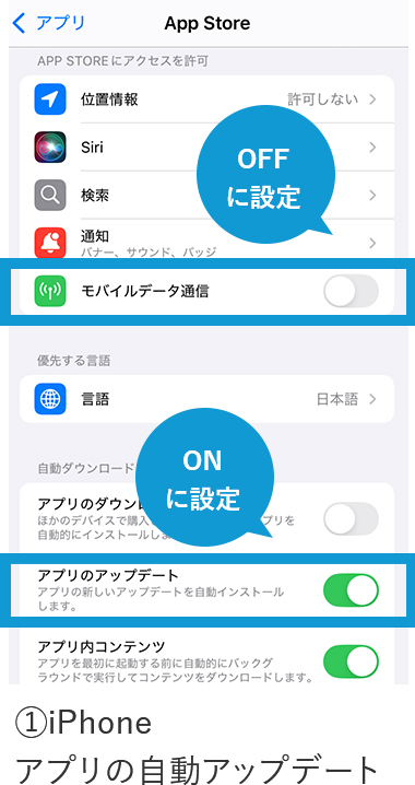 ①iPhoneアプリの自動アップデート