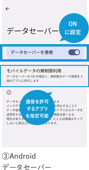 ③Androidデータセーバー