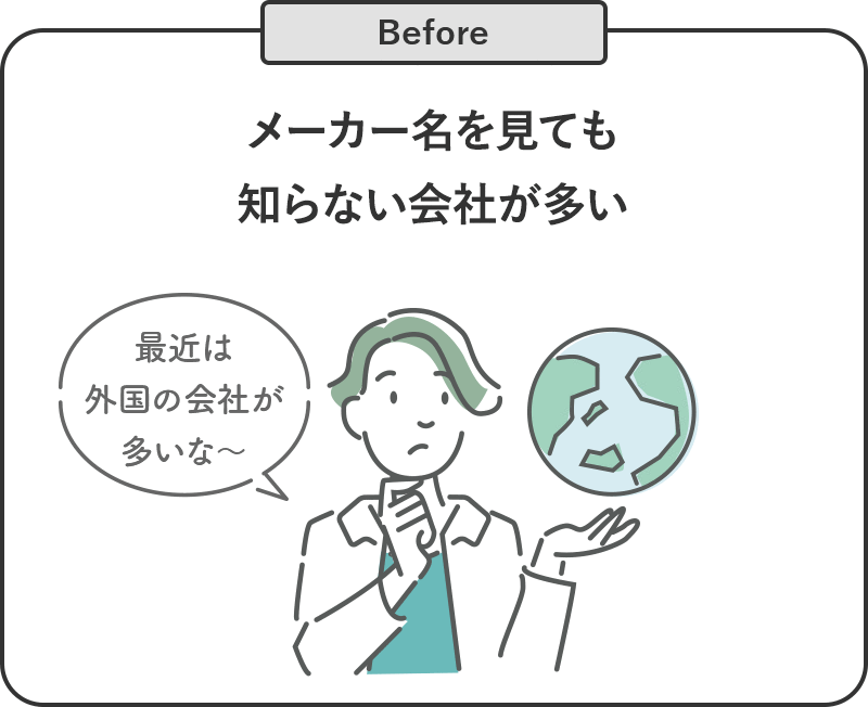 Before メーカー名を見ても知らない会社が多い